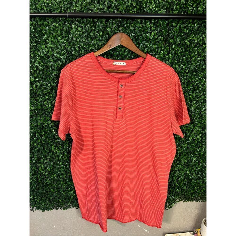 Marine Layer Basic Button Red Striped Tee Sz Medium/Large NWOT
